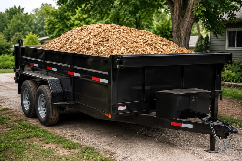 Dump truck for hauling wood chips and debris